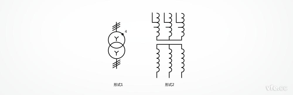 具有個(gè)抽頭的星形連接的三相變壓器，每個(gè)初級(jí)繞組除其端頭外還示出個(gè)可用的連接點(diǎn)